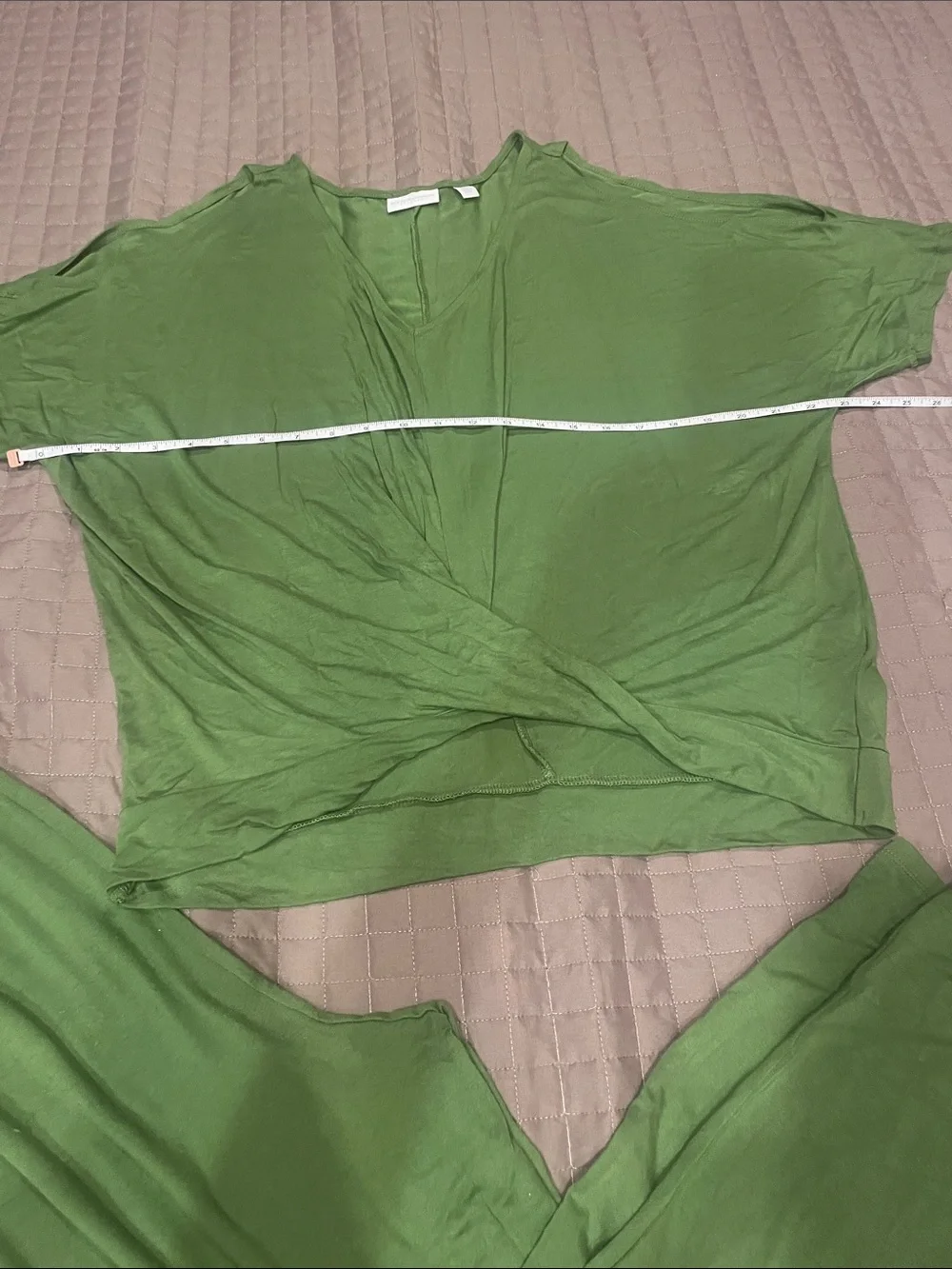 Green Two-Piece Lounge Set - Twist Front Top & Wide Leg Pants